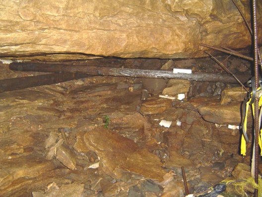 Some wooden beams inside the cave