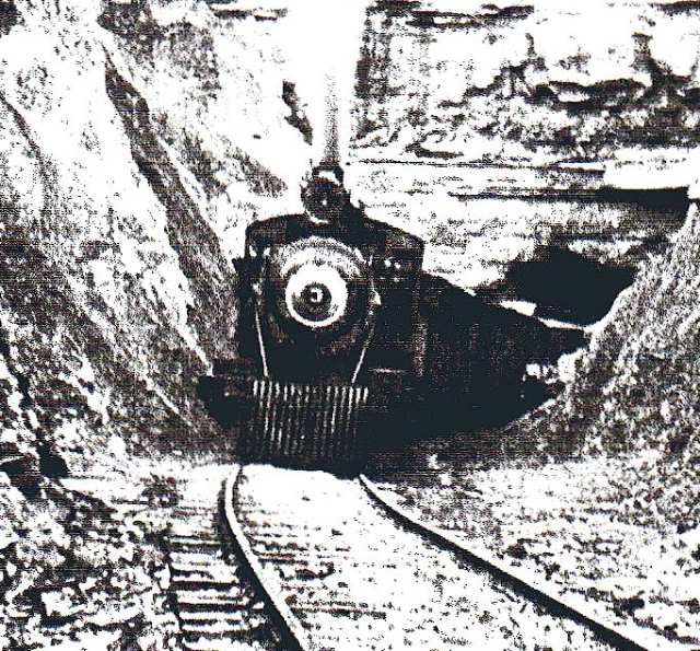 A train passing through the tunnel.