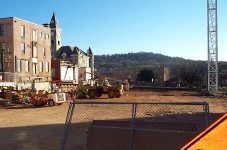 Looking east on Mountain St.  This was the sites of the Red Bird Cafe, the old Niblock Law Firm, the parking deck, and the Mountain Inn &quot;Tower&quot;.  You're looking at the backside of the Center St buildings