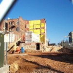 Exposed basement.  You could see that the building is right now being held up by heavy timber bracing inside the basement.  The vacant lot to the right is where the old city Court Building was.