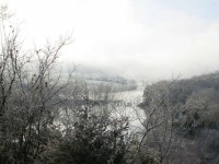 This is the old railroad bridge that crossed the lake at Beaver, but mostly the picture is of the frost which covered everything and the cloud which was settled in the valley - looked prettier in person.