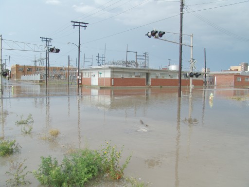 Flooded intersection near RR tracks