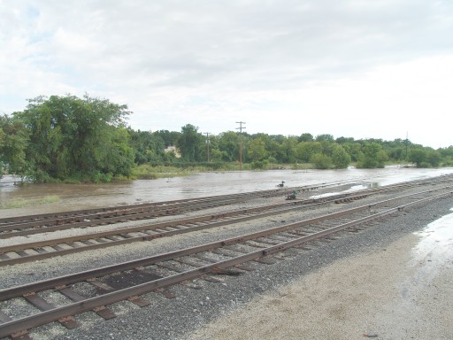 Flooded near railroad tracks
