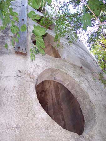 A view looking up the outside of the second structure.