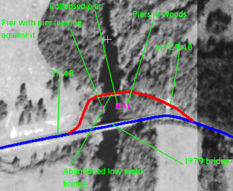 Modified aerial photo showing the area around the bridges