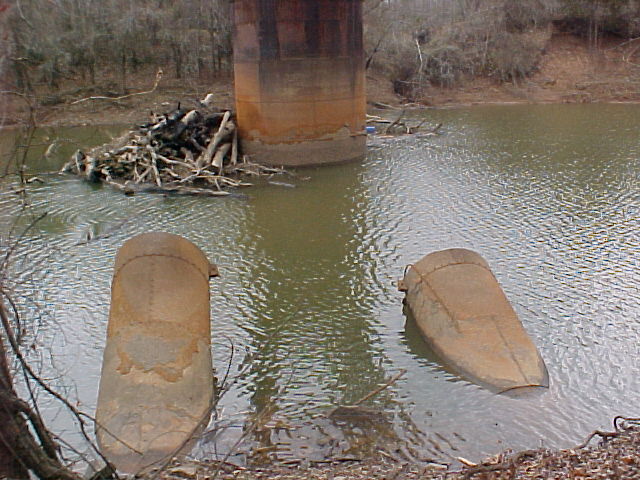 Collapsed piers in river